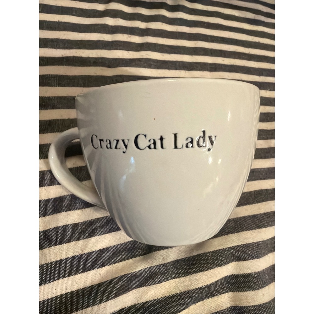 Signature Housewares Crazy Cat Lady White Stoneware Coffee Mug Oversized Cup